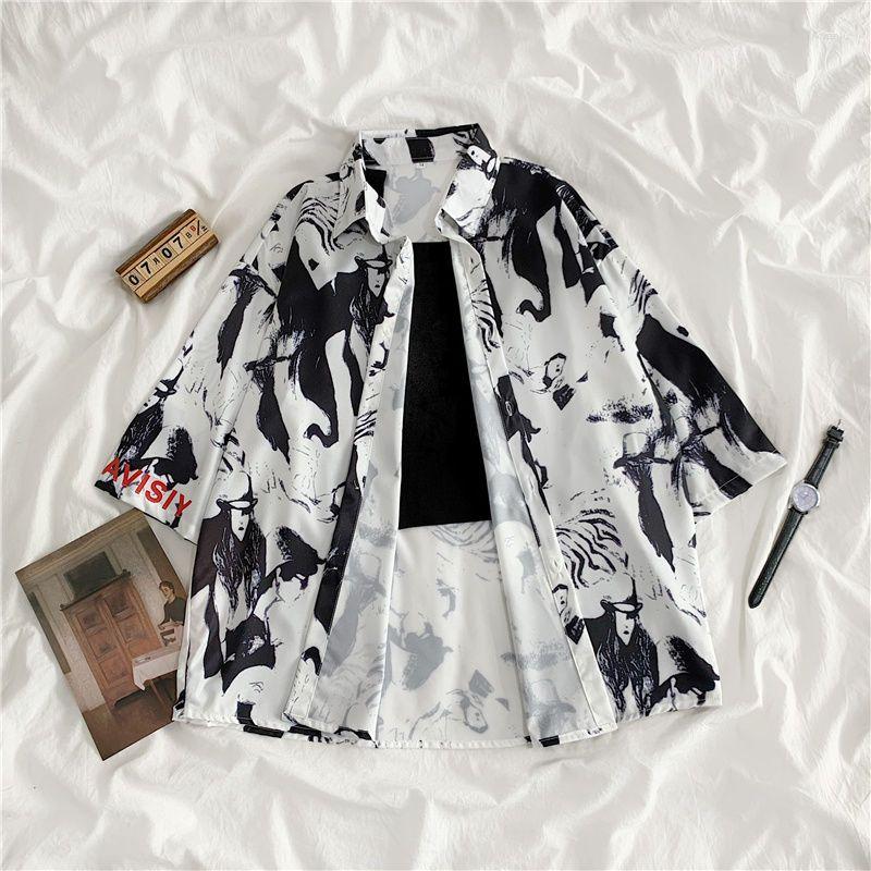

Women's Blouses DAYIFUN Shirts For Women Short Sleeve Vintage Casual Blouse Print Basic Turn-down Collar Office Lady Womens Tops, Green