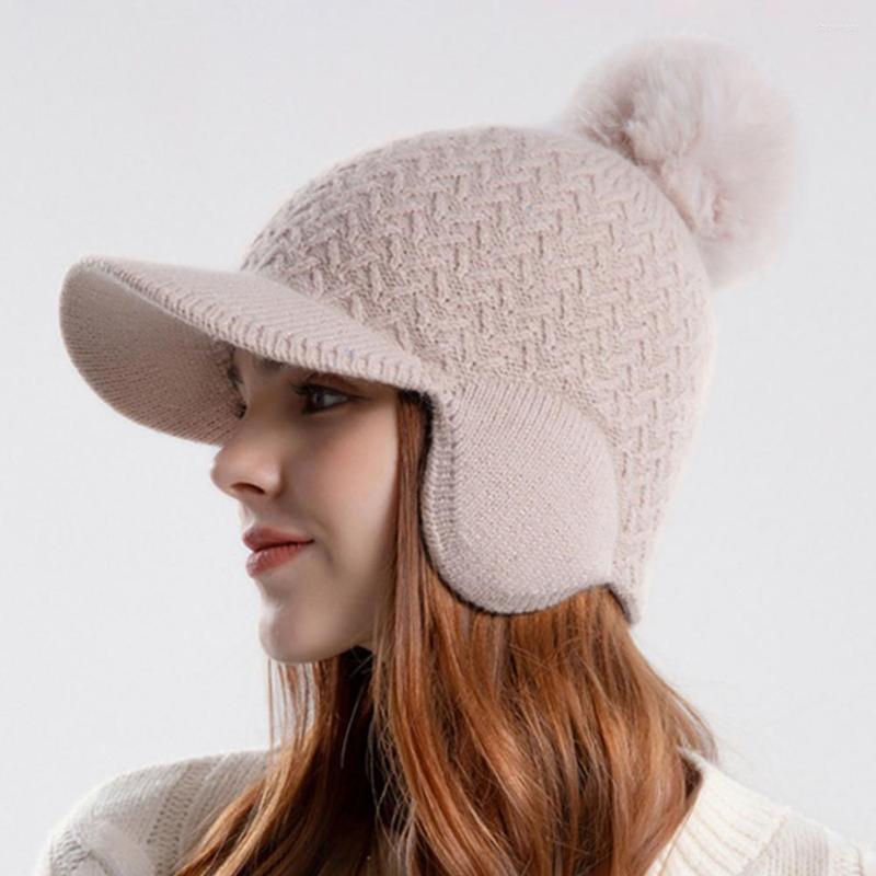 

Berets Stylish Women Winter Woolen Yarn Knitted Hat Washable Windproof, Black