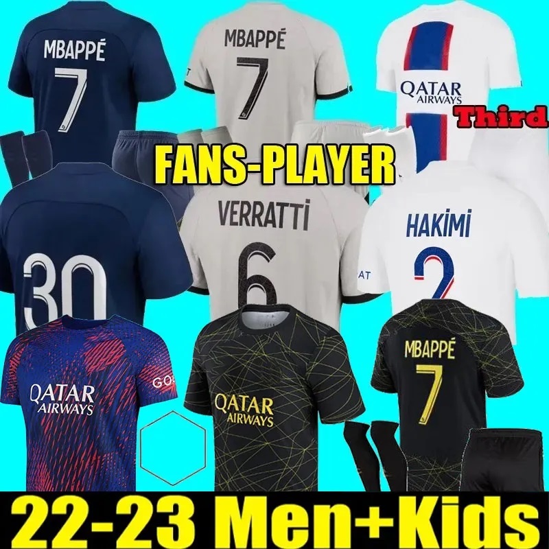 

22 23 PSGs MBAPPE soccer jerseys 2022 2023 WIJNALDUM SERGIO RAMOS HAKIMI fourth Maillots de football VERRATTI third 4TH shirt Men kids Kits, Away+ucl