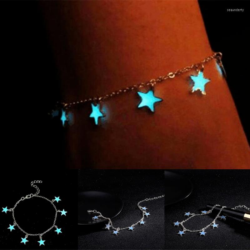 

Anklets Women Foot Beach Jewelry Fluorescent Blue Five-pointed Star Tassel Summer Anklet