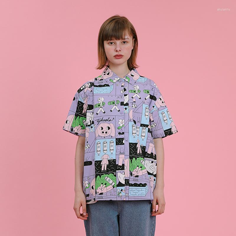 

Women' Blouses Bebobsons 2023 Summer Original Niche Design Women' Chiffon Blouse Short Sleeve Cartoon Pig Graffiti Ladies Loose Shirt, Purple