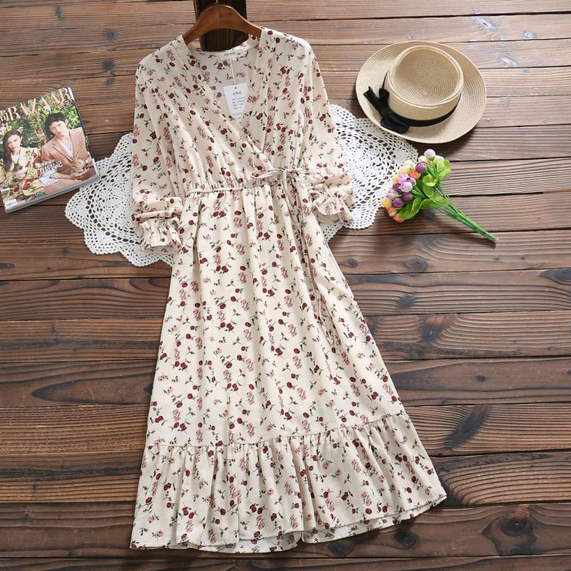 

Casual Dresses Korean Sweet Spring Autumn Women Dress Prairie Chic Floral Print Gorgeous Chiffon Long Sleeve Elegant Ruffles Female, As the photo