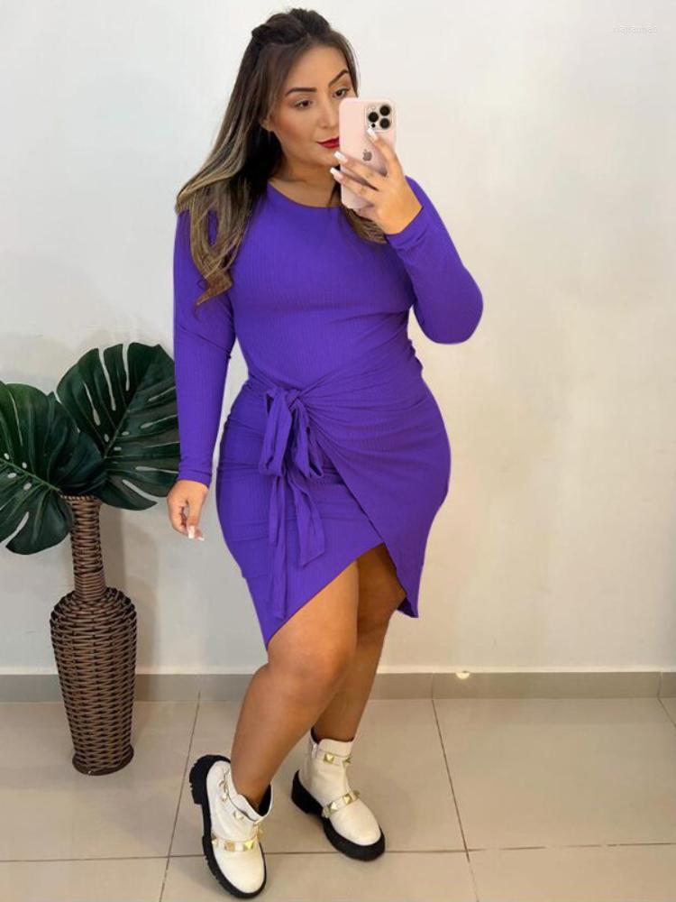 

Plus Size Dresses Elegant Lace Up Long Sleeve Dress Sexy High Waist Slit Bodycon Party Black Midi Clubwear Evening Vestidos Ladies, Purple