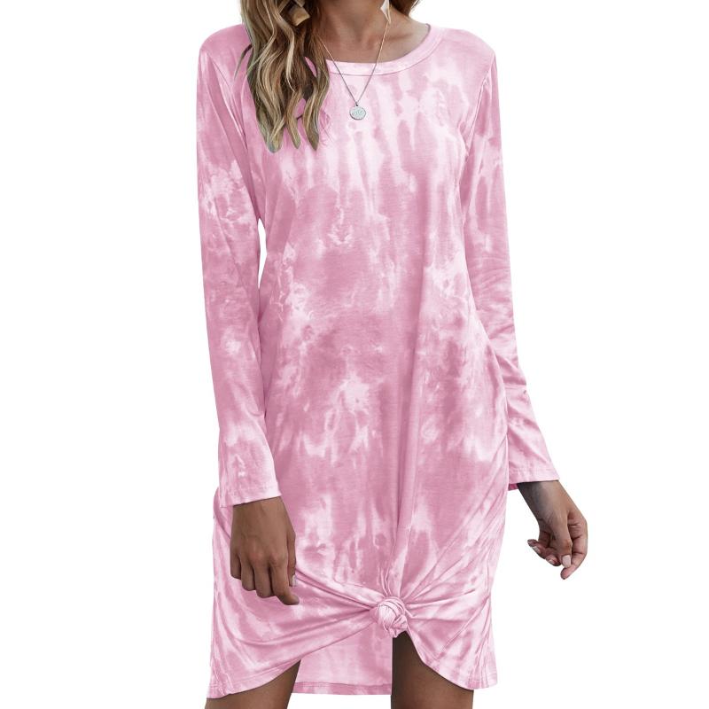 

Casual Dresses Fall / Winter 2023 European And American Tie Dye Gradually Loose Long Sleeve Pocket Dress Woman Y2k Sexy, Pink