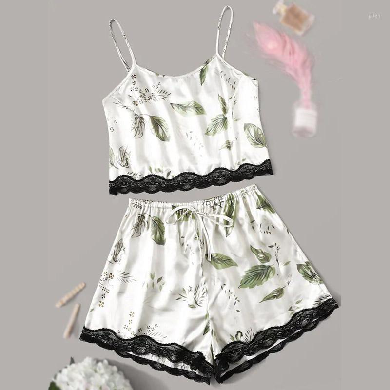 

Women's Sleepwear Arrival Women Printed Suspender Pajamas Sexy Lace Smooth Two-piece, White