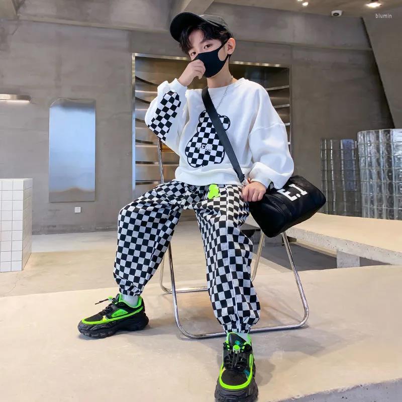 

Clothing Sets Contrast Boys Sweatshirt Plaid Sweatpant School Kids Tracksuit Students Jogger Suit Children 2 Pieces Outfits 5-16 Years, Green