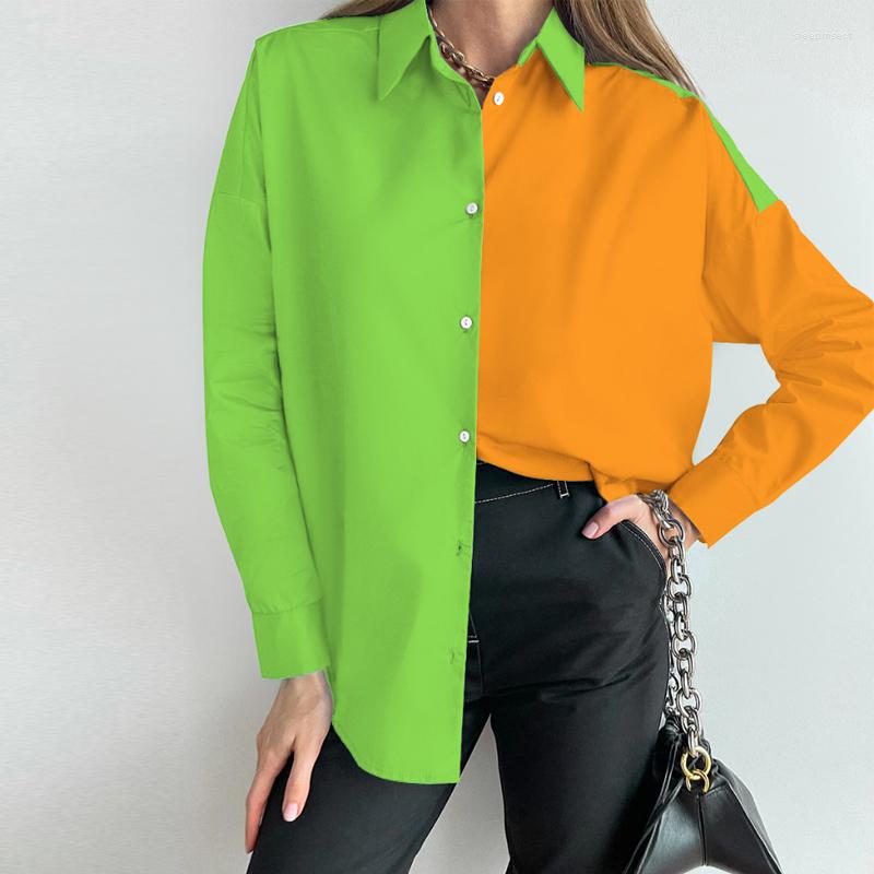 

Women' Blouses Fashion Y2k Tops Color Patchwork Chic Office Shirt Women Spring Casual Buttons Clothing Long Sleeve Shirts 24247, Gray green-1