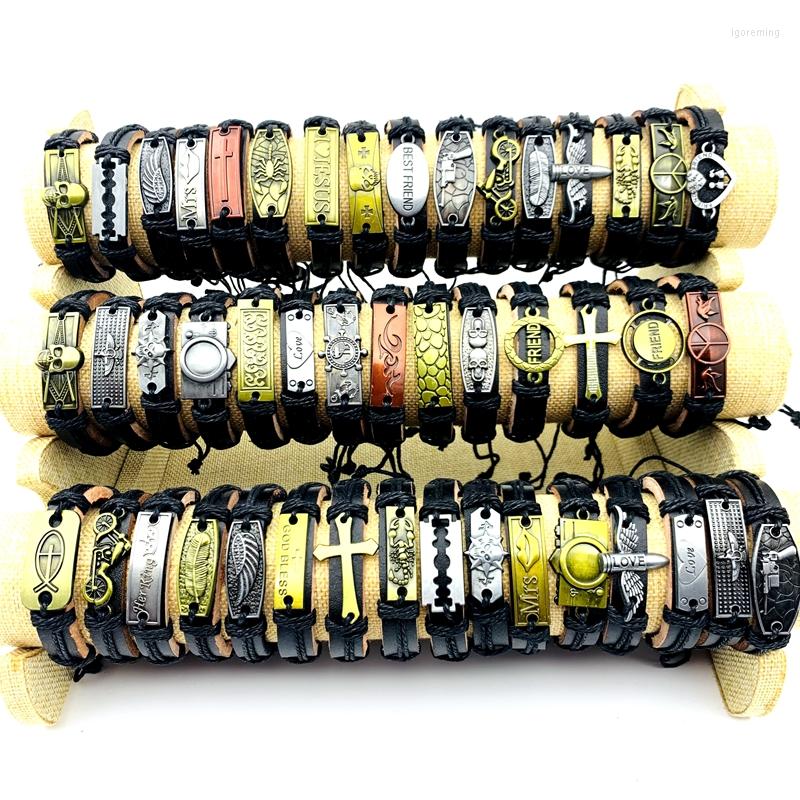 

Bangle Wholesale 50/100pcs Vintage Bracelets For Men Metal Leather Handmade Cuff Fashion Womens Jewelry Accessories Party Gift