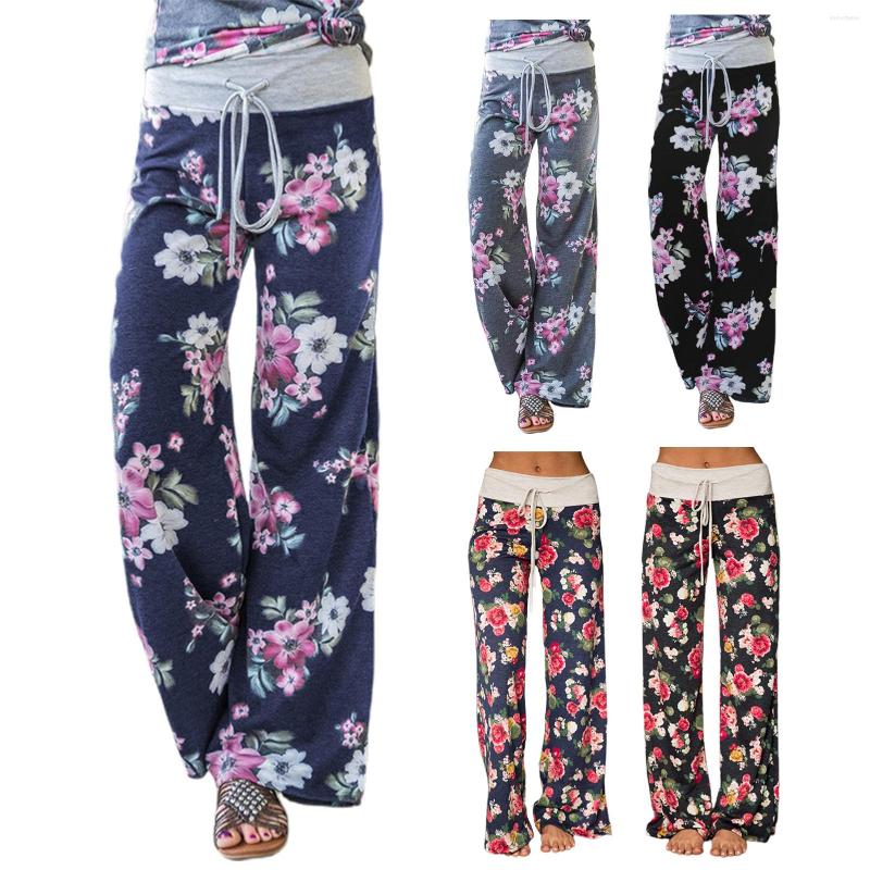 

Women's Sleepwear Women Loose Pants Lounge Trousers Nightwear Casual Yoga Floral Print Stretch Waist Drawstring Home Pajamas, Purplish blue