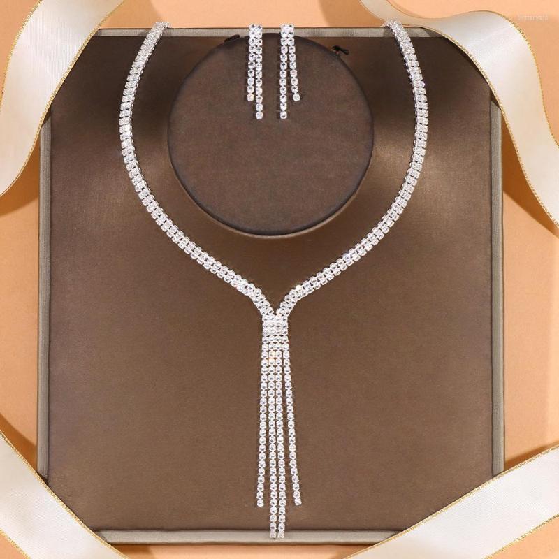 

Necklace Earrings Set Stonefans Simple Rhinestone Tassel Jewelry Wedding Accessories Elegant Bridal Birthday Gifts, Picture shown