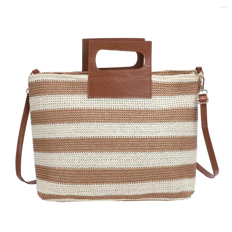 

Evening Bags Women Female Clutch Large Capacity Knit Handbags Totes Fashion Striped With Zipper Soft For Vacation Travel Daily Casual, Brown