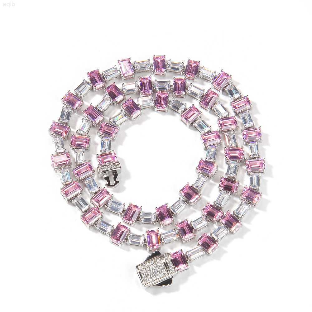 

Street Fashion Pink Mix Silver Colour Square Zircon Chains Hiphop Bread Diamond Zircon Choker Necklace