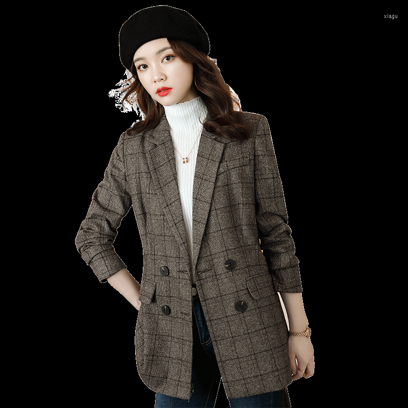 

Women' Suits Fall Fashion Casual Women Blazer Office Ladies Jacket Coat Long Sleeve Female Work Clothes Double Breasted Arrival, Dark grey