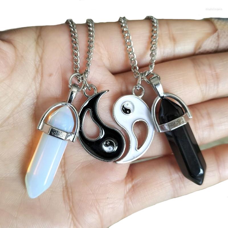 

Chains Hexagon Pendant Necklace Couple Magnetic Natural Stone Crystal Quartz Yin Yang Tai Chi Women Jewelry