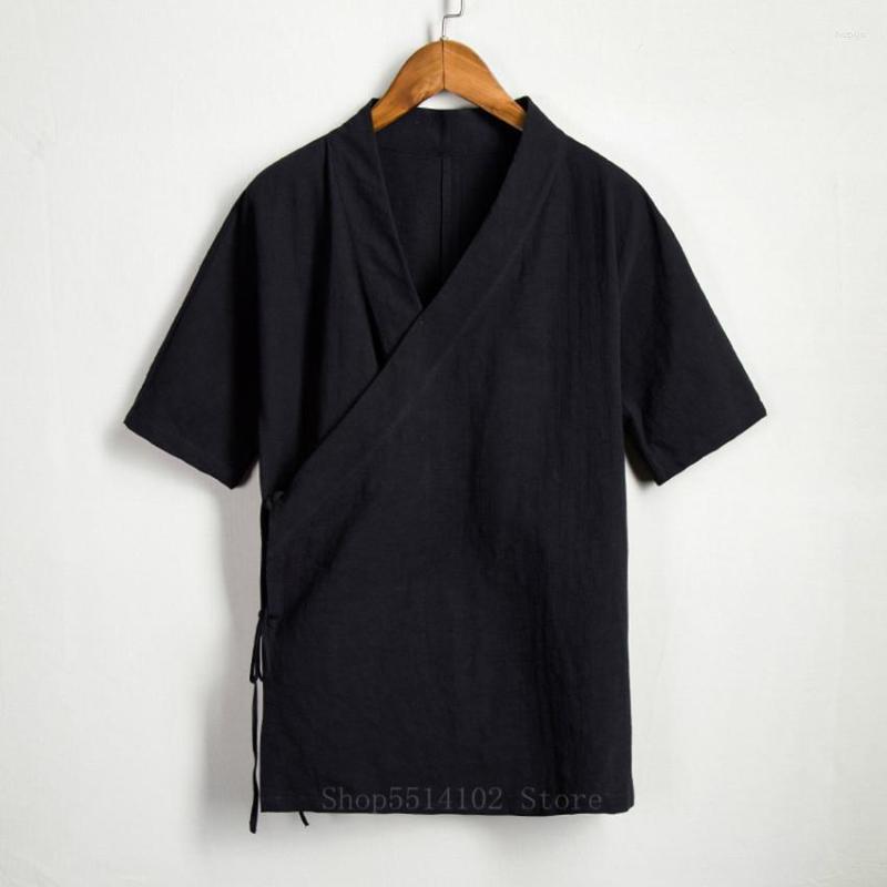 

Ethnic Clothing Summer Long Gown Men Cotton And Linen Hanfu Improved Mid-length Oblique Buckle Jacket Seven-point Sleeve Chinese Top