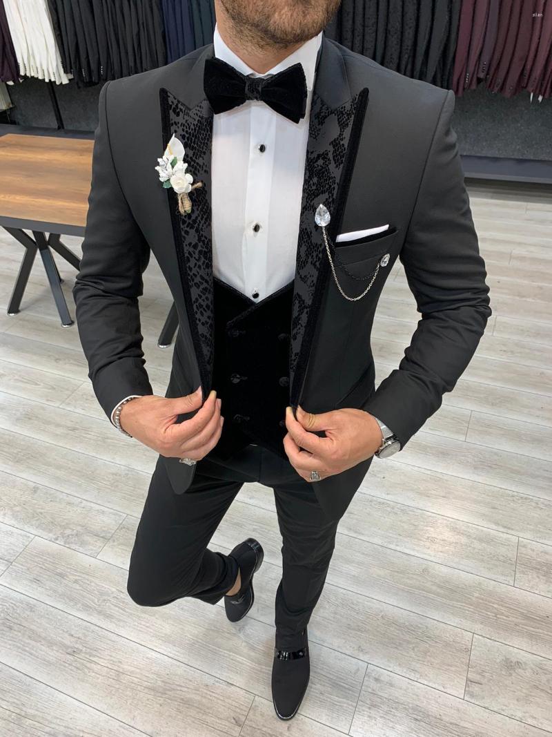 

Men' Suits Men' Slim Fit 3-Piece Suit Peaked Lapel Tuxedo Wedding Blazer Tux Vest & Pants, Gray