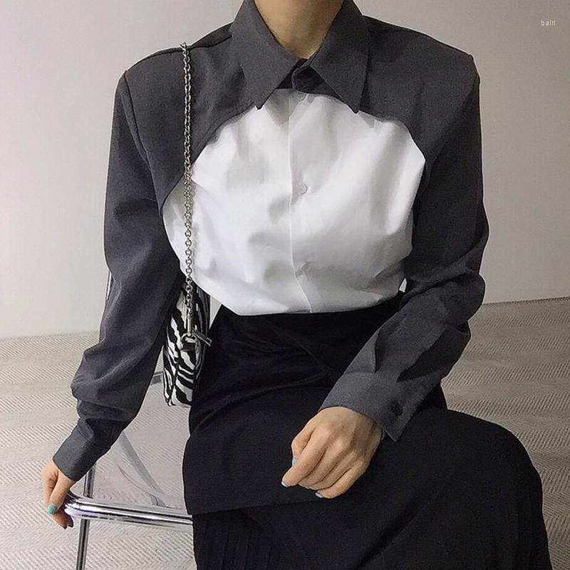 

Women's Blouses Women's Shirt Korean Fashion Chic Solid Single Breasted Turn Down Collar Versatile Color Matching Female Long Sleeve Top, Black