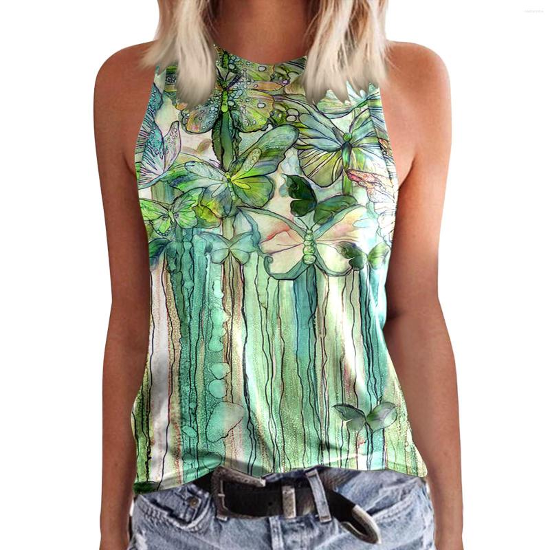 

Women's Tanks For Womens Crewneck Sleeveless Print Summer Casual Loose Fit Basic Shirts Beach Blouse Tank Tops 4, Green