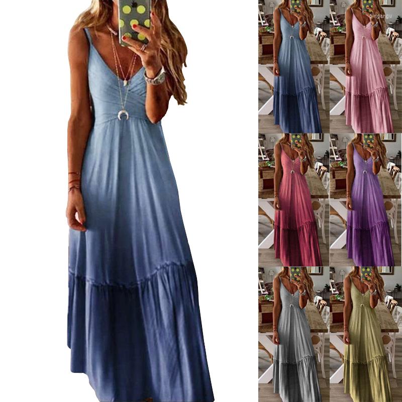 

Casual Dresses Summer Spring Women Ladies Long Loose Gradient Sling Dress V-Neck Fashionable One Piece Sleeveless Beach Wear Kobieta, Purple