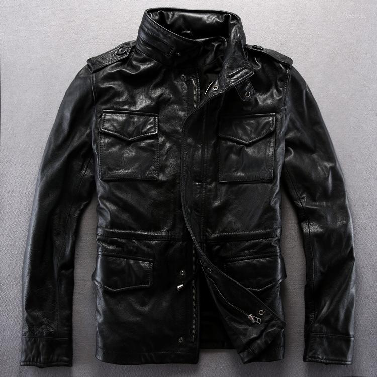 

Men's Jackets Combat Field M65 Jacket Mens Genuine Vintage Type Military Army Coat Men Winter Casual Cow Leather, Black