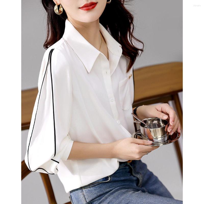 

Women' Blouses 2023 Autumn Fashion Women High Quality Line Designer Shirt Blouse Long Sleeve Chic Female Office Lady Bluasa Tops S17, Blue