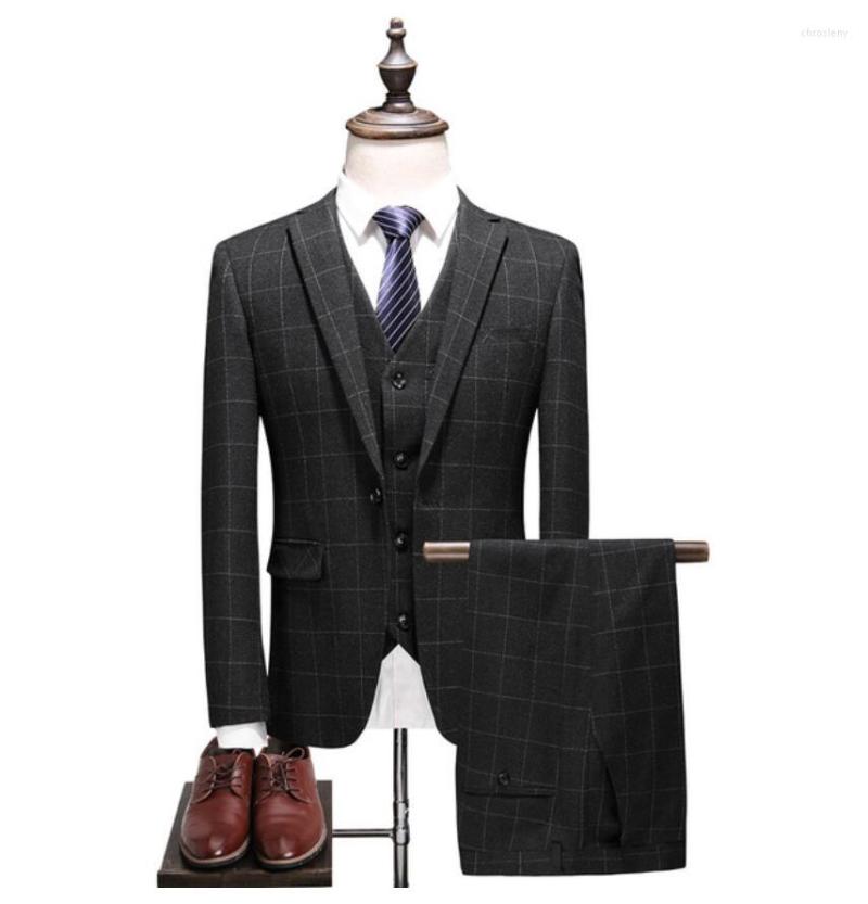 

Men's Suits (Jacket Vest Pants) 2023 Style Wedding Casual Plaid Male High Quality Suit Men's Business Party Men Three Pieces, Sky blue