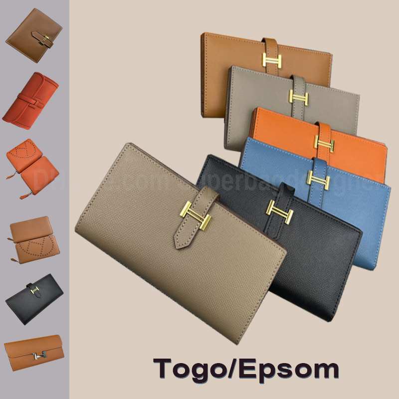 

7A Quality women wallet togo epsom cowhide leather wallet single zipper wallets card holder lady ladies long classical purse clutch with orange box card, Model 5 grey 1