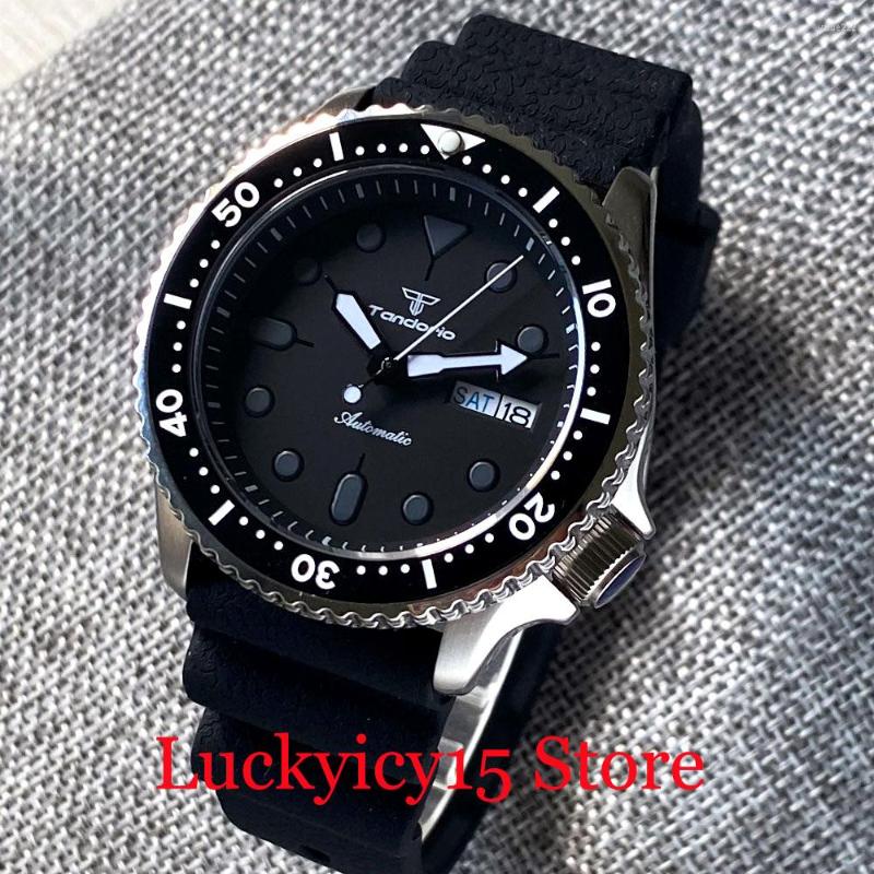 

Wristwatches Tandorio 41MM Diver 200M Waterproof NH36A Automatic Men Watch Black Dial Luminous Sapphire Glass Rubber Strap, Black bezel