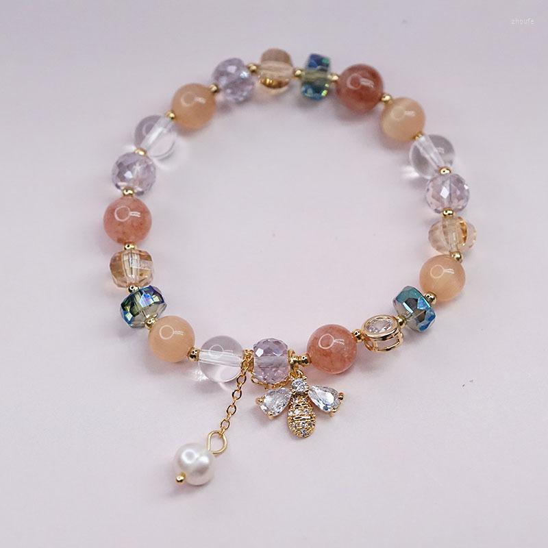 

Bangle Bee Colorful Crystal Natural Stone Lucky Bracelets Women Jewelry