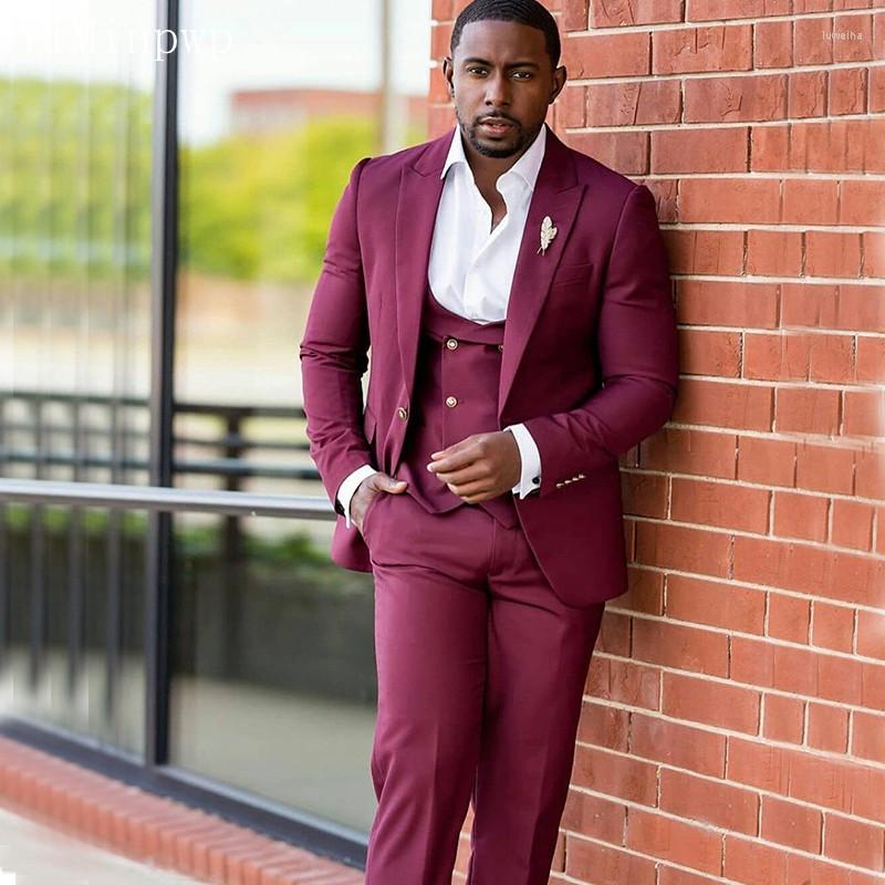 

Men's Suits YiMinpwp Burgundy Men 3 Piece Peaked Lapel One Button Prom Blazer Jacket Tuxedos Groom Wedding Wear Coat Vest Pant, Army green