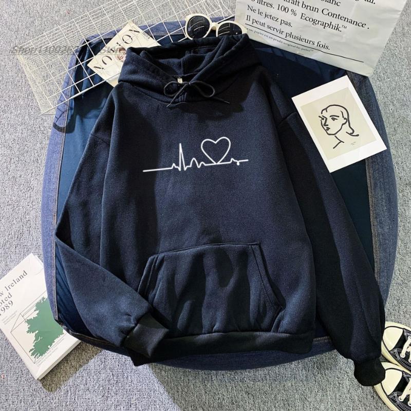 

Women' Hoodies & Sweatshirts European Beauty Loose Casual Printed ECG Hoodie Love Solid Color Sweater Campus Style Y2K Top Men/women Clothe, Black