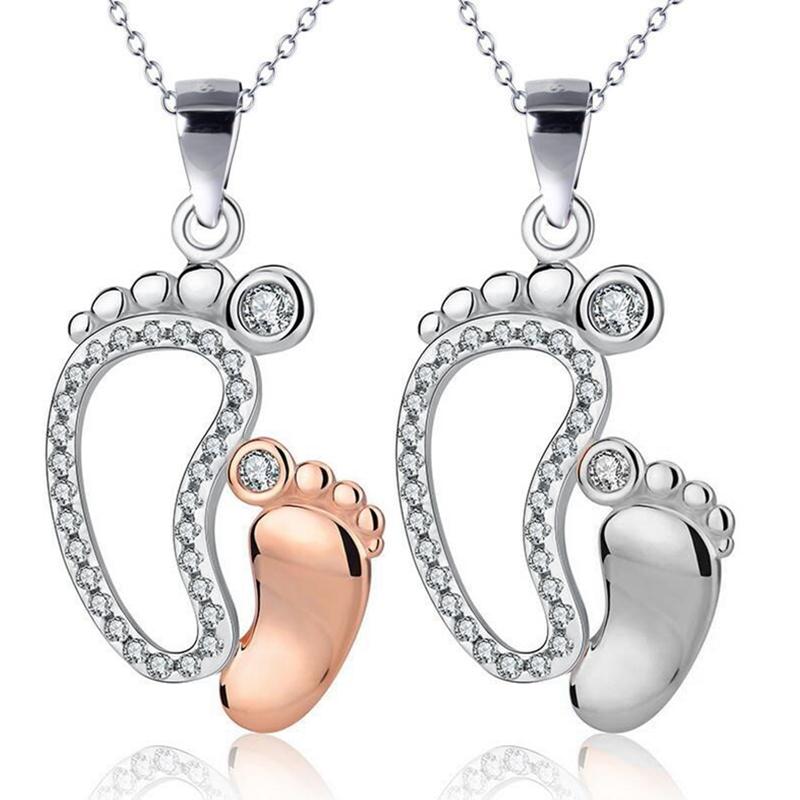 

Chains Big And Little Feet Pendant Family Love Necklace-Rose Gold Creative Thanksgiving Or Mother's Day Gift For Girlfriend Wife