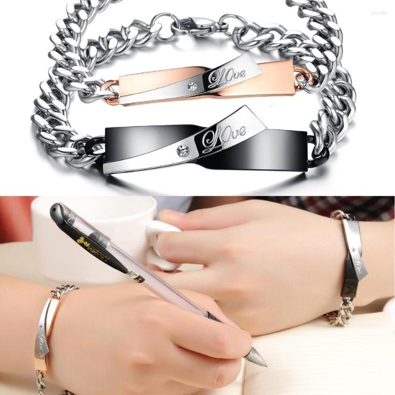 

Bangle Love Couples Stainless Steel Fashion Crystals ID Bracelet For Wife Husband Gifts