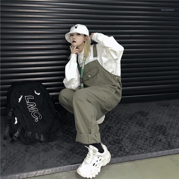 

Women's Pants Ins Fashion Women Harajuku High Stree Overalls Slim Waist Casual Loose Cargo Wide Leg Trousers & Capris, Black