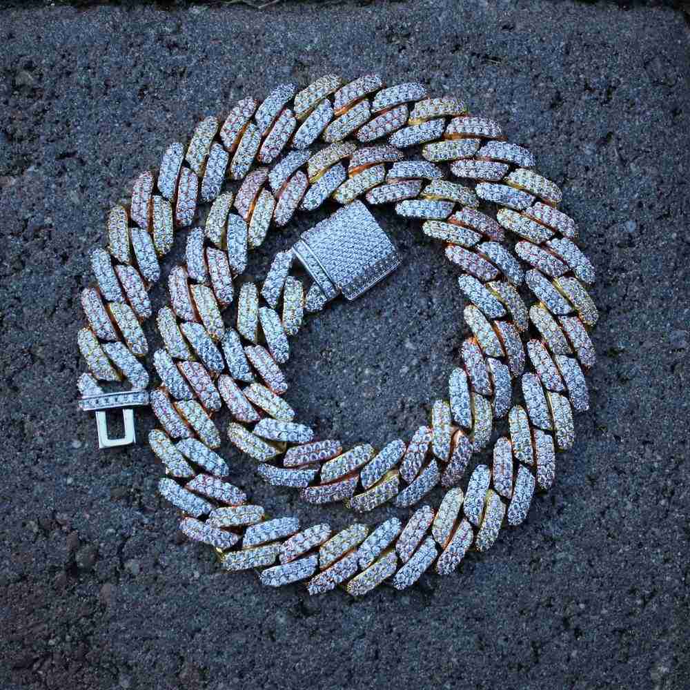 

5 Colors Two Tone Triple Two Gold Men Necklace Full Cubic Zirconia Cz Paved Iced Out Bling Hip Hop Cuban Chain