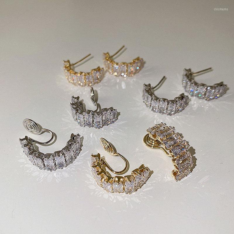 

Backs Earrings Vintage Gold Silver Color Half Circle Bar Hook Full Crystal Earcuff Clip On Fake Piercing Ear Cuff Faux Earring Korean