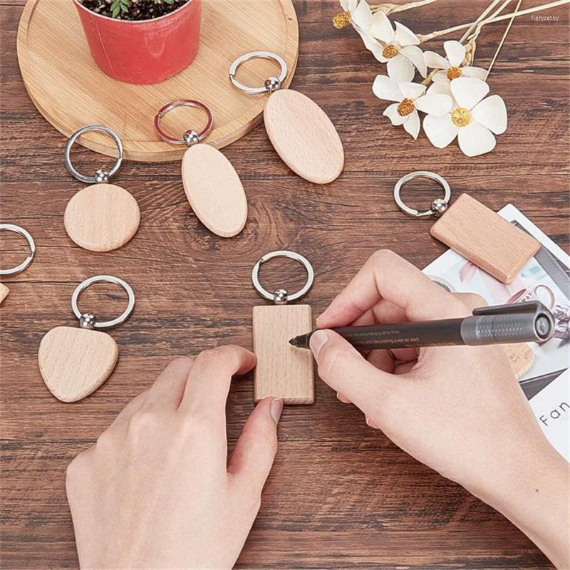 

Keychains Wooden Keychain Charms Rectangular Circular Heart-shaped Car Key Pendant Bag Keyring Party DIY Lettering Souvenir Gifts