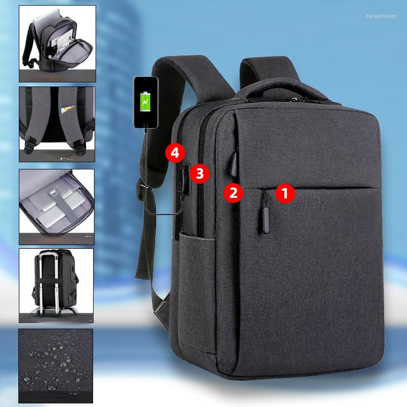 

School Bags Business Laptop Backpack Waterproof Multi-function Bag For 16 Inch USB Charging Schoolbag Casual Oxford Rucksack E470, Black