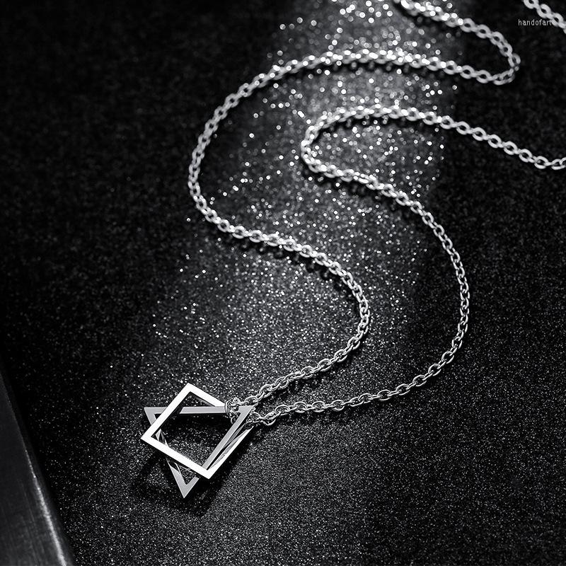 

Pendant Necklaces Punk Male Square Triangle Pendants Necklace Neck Chains For Men Stainless Steel Long Man Jewelry Gifts