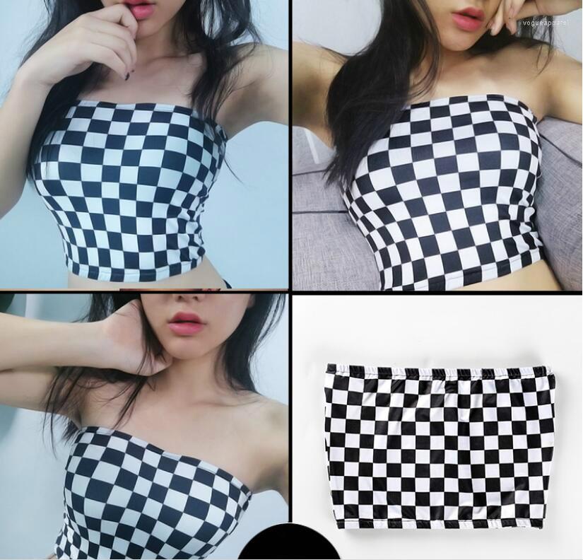 

Women' Tanks Black White Plaid Tight Top Women Bralette Strapless Tube Tops Female Bra Bustier Tank Wrap Chest Crop Plus Size, Picture shown