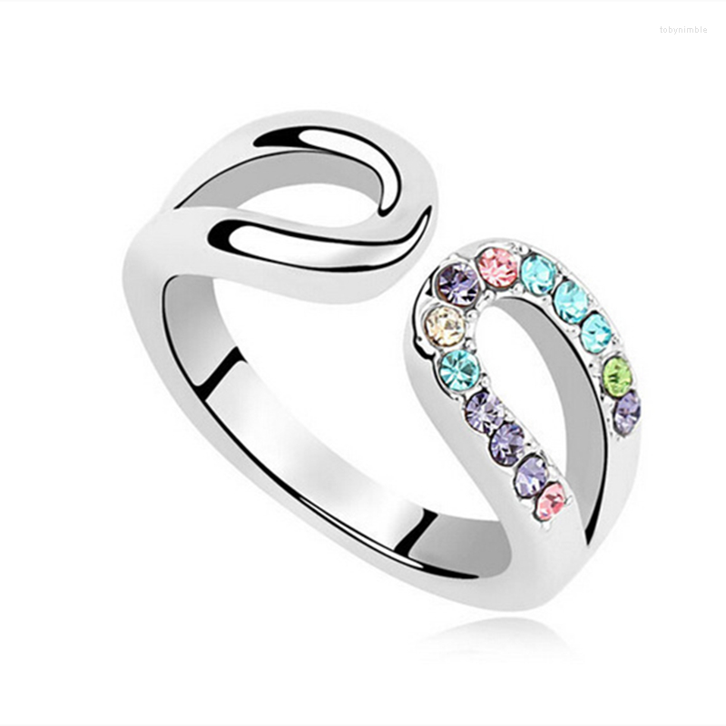

Wedding Rings Colorful Zircon Inlaid U-shaped Opening Creative Ring For Women's Engagement Silver Jewelry Gift Anillo Femenino