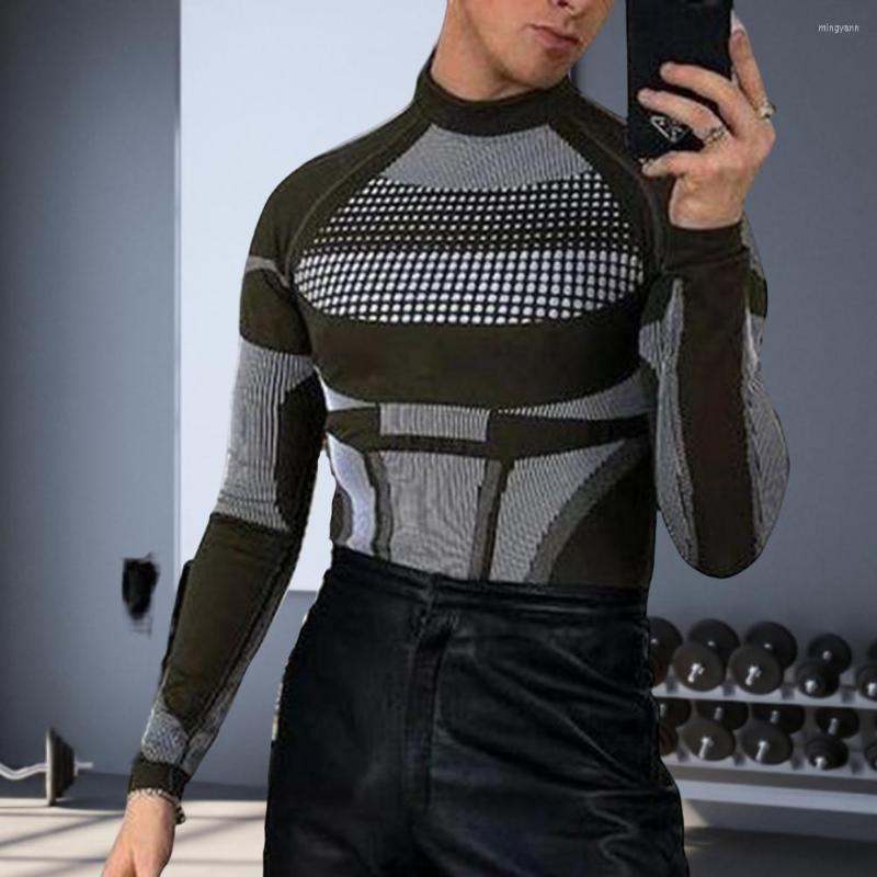 

Men's T Shirts Cool Color Matching Men Autumn T-shirt Base Top Anti-shrink Thermal, Black