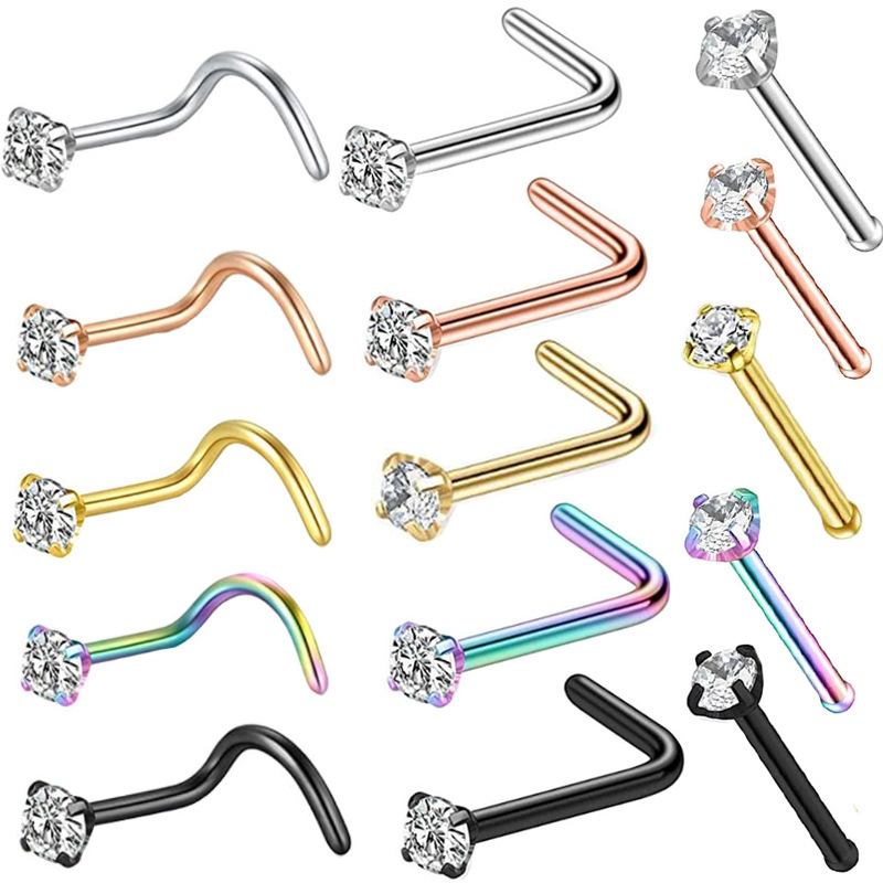 

15pcs/lot 2.5mm Nose Rings & Studs with Piercing for Women Girl Stainless Steel Diamond Crystal Stone Fashion Jewelry Wholesale