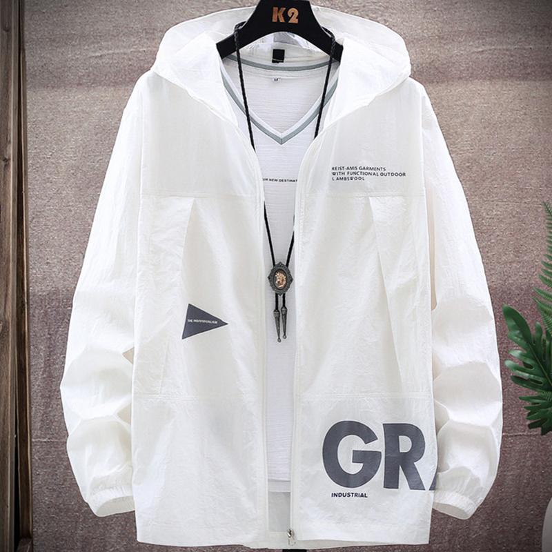 

Men's Jackets 2023 Summer UV Protection White Skin Coats Men Fashion Letter Print Hooded Casual Thin Big Size 8XL 9XL