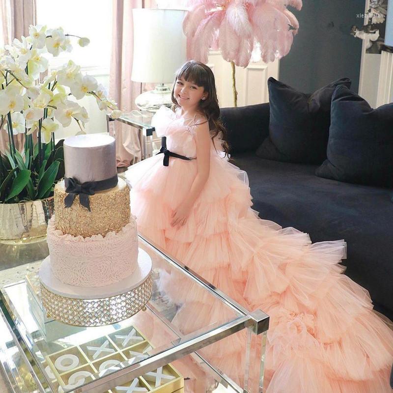 

Girl Dresses Flower Princess Ball Gown Pearls Lace Up Child Birthday First Communion Dress Custom Made, Custom colors