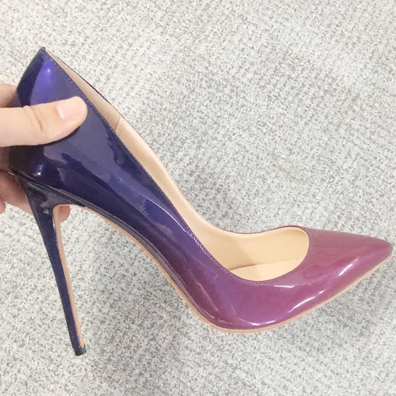 

Dress Shoes Fashion Wedding Party Pumps Big Size Women Patent Leather Pointed Toe High Heel Ladies Red Pink Gray Gradient Color C006C, 10 cm heel height