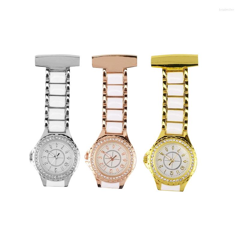 

Pocket Watches Rhinestone Fob Watch Luxury Sparkling Arabic Numerals Alloy Bracelet Clipping Quartz Fashion Casual, Silver