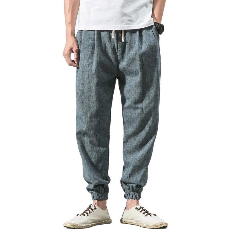 

Men's Pants Casual Chinese Style Spring And Summer Light Cotton Linen Sports TrousersMen's, Pink