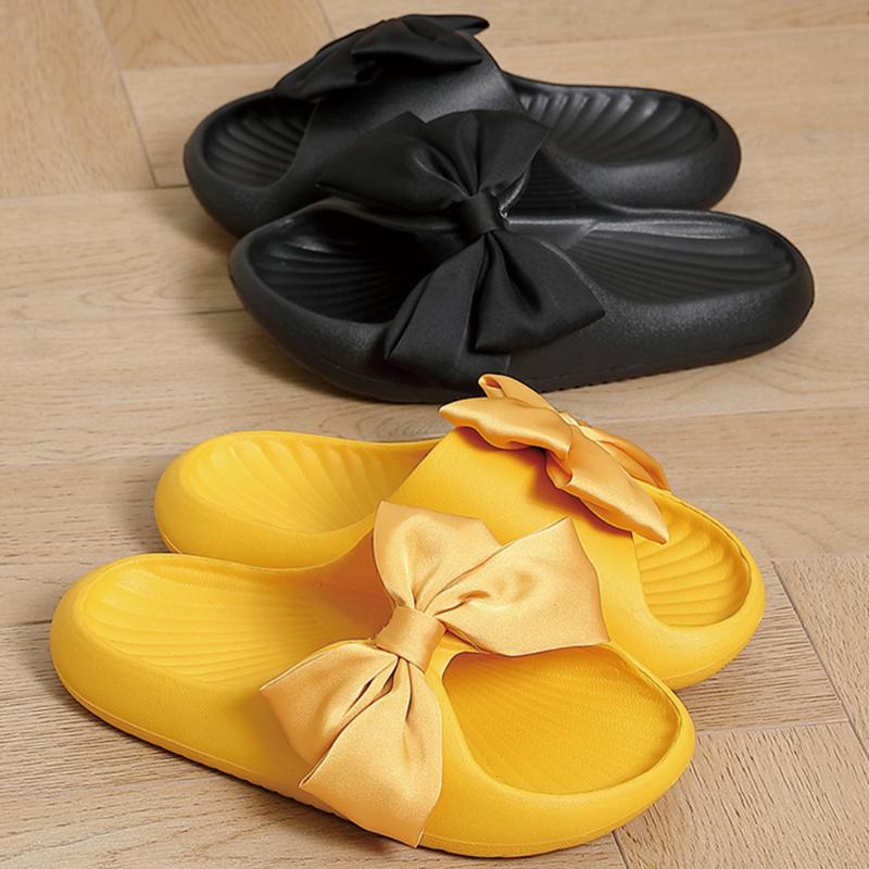 

Slippers Bow Tie Women 2023 Summer Thick Indoor Home Sandals Couples Bathroom Slides Non-slip Soft House FemmeSlippers, Black