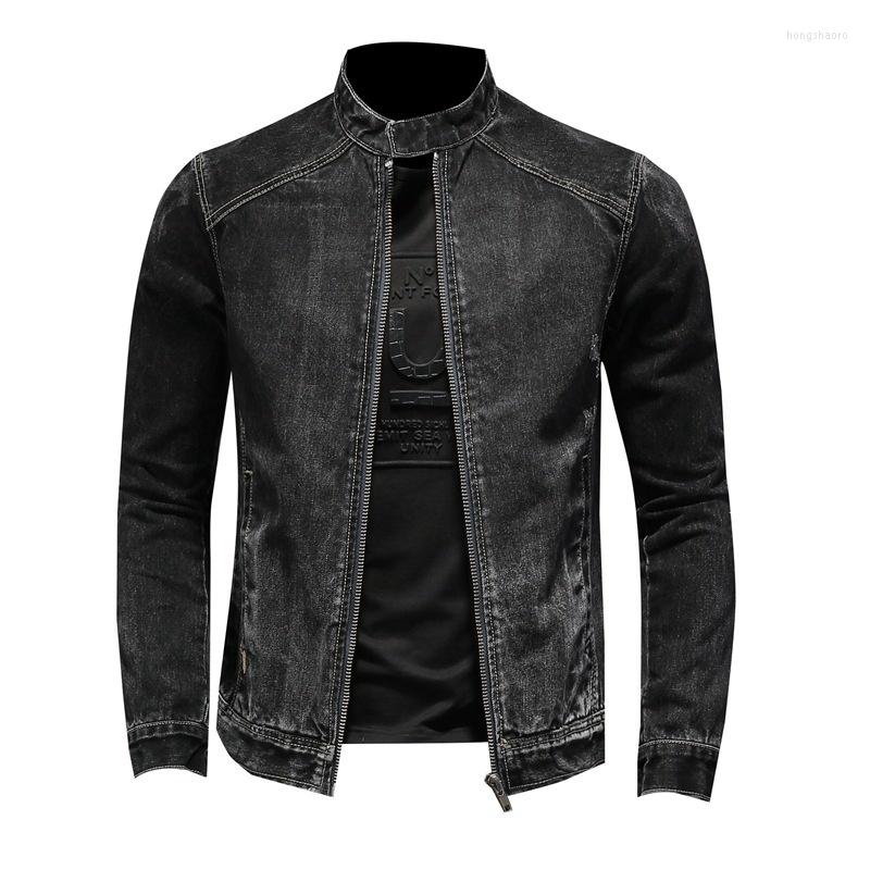 

Men's Jackets High Quality Black Men Motorcycle Denim Casual Coat Stand Collar Long Sleeve Jacket Coats Drop